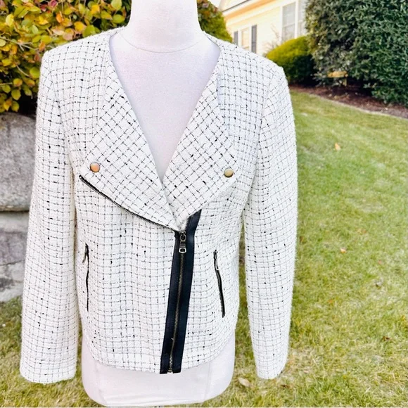 Banana Republic Factory BOUCLÉ MOTO IVORY PETITE JACKET - Picture 5 of 16